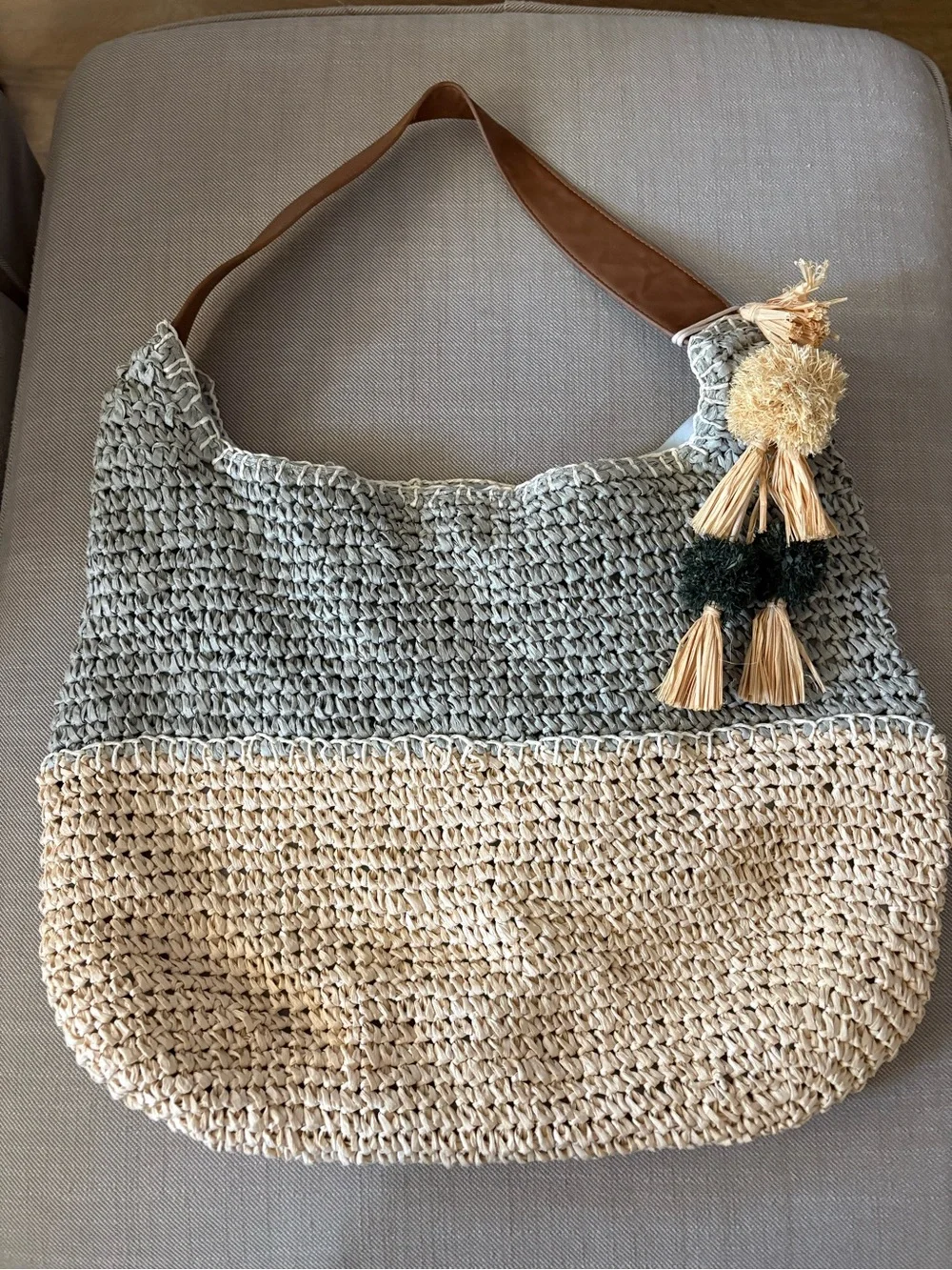 NWOT Sonoma Goods for Life large color-block straw raffia tote shoulder bag